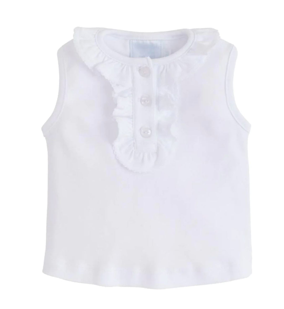Ruffled Henley Top - White Girl Shirt Little English