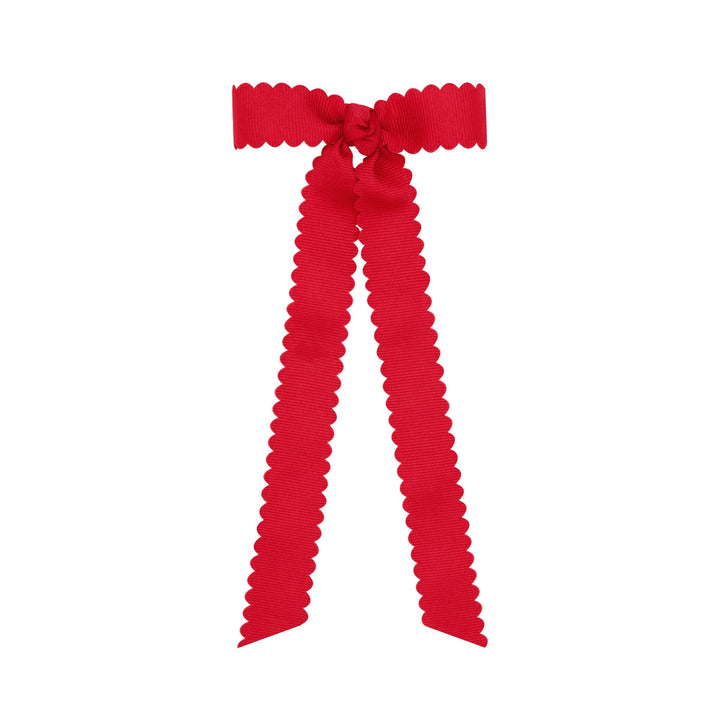 Scalloped Grosgrain Bow with Streamer Tails - Mini Hair Bows WeeOnes Red 