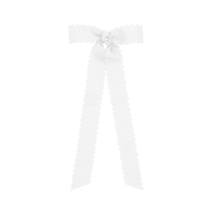 Scalloped Grosgrain Bow with Streamer Tails - Mini Hair Bows WeeOnes White 