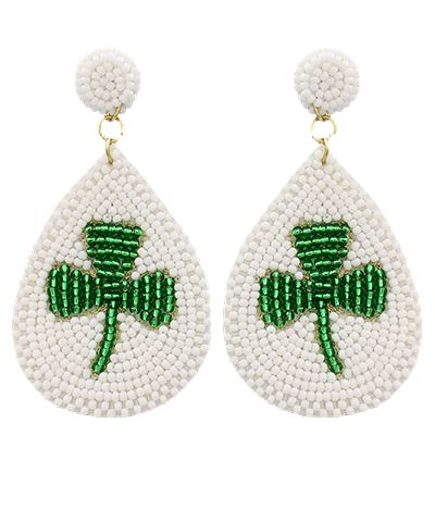 Shamrock Teardrop Earrings - White Earrings Golden Stella