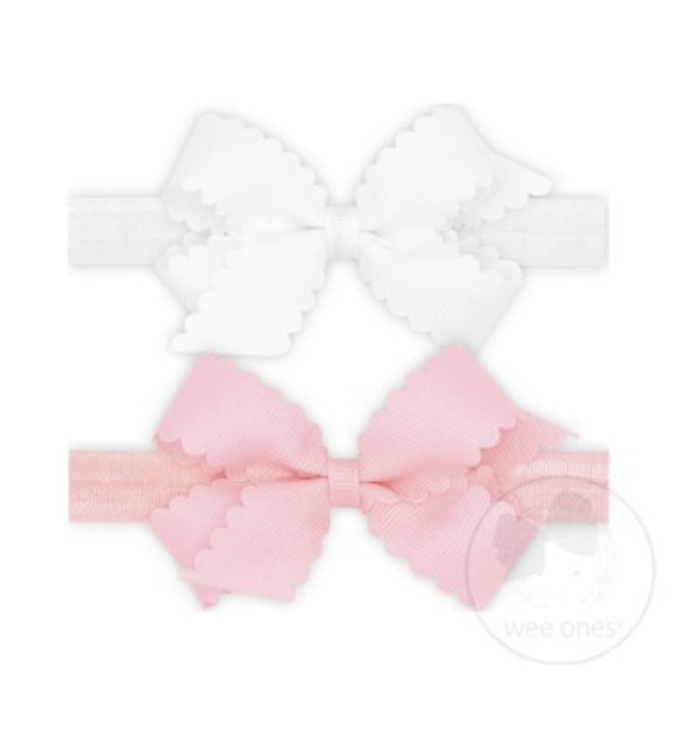 Two Mini Scallop Bows With Bands Headband WeeOnes