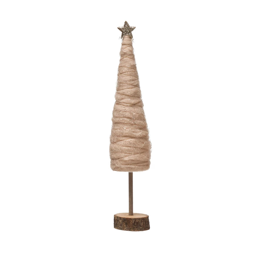 Wrapped Wool Cone Tree with Glitter and Star - Large Christmas Decor Creative Co-Op