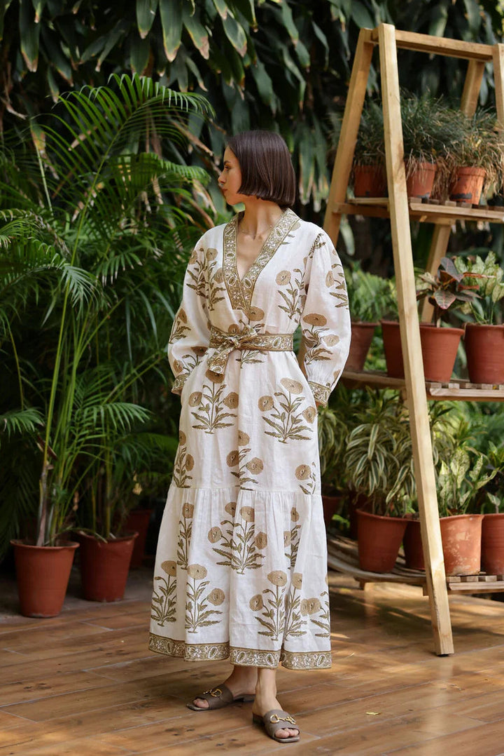 Capri Maxi Dress - Khaki Flower