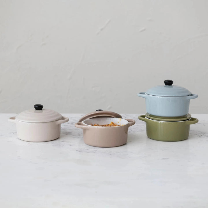 1 Cup Stoneware Mini Bakers with Lid Serving Piece Creative Co-Op 
