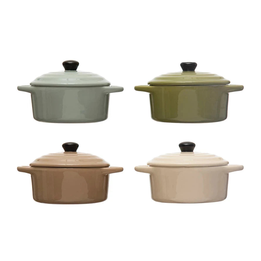 1 Cup Stoneware Mini Bakers with Lid Serving Piece Creative Co-Op 