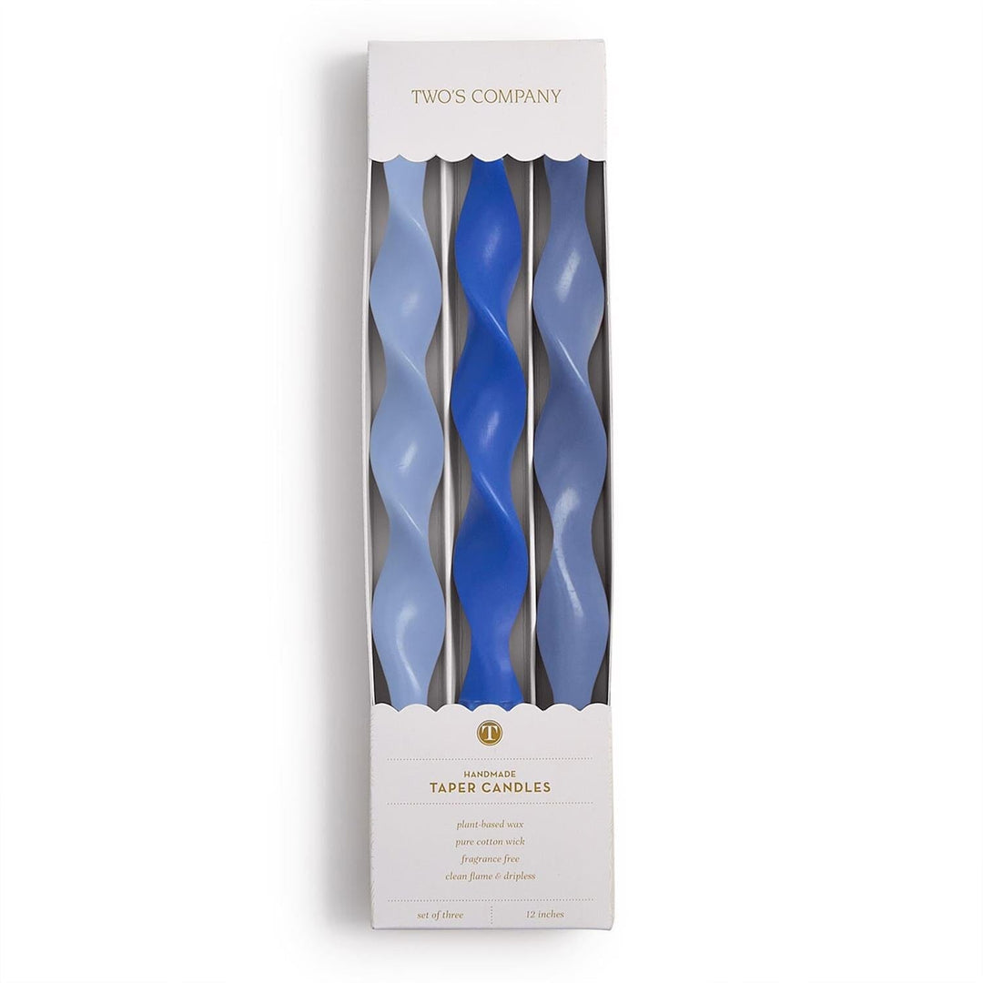12" Twist Taper Candles - Blue - Set of 3 Candle Two's Company 
