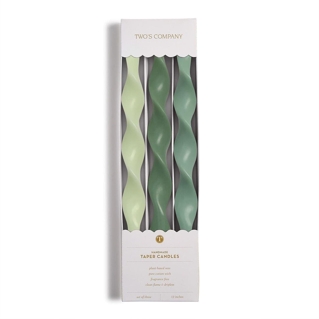 12" Twist Taper Candles - Green - Set of 3 Candle Two's Company 