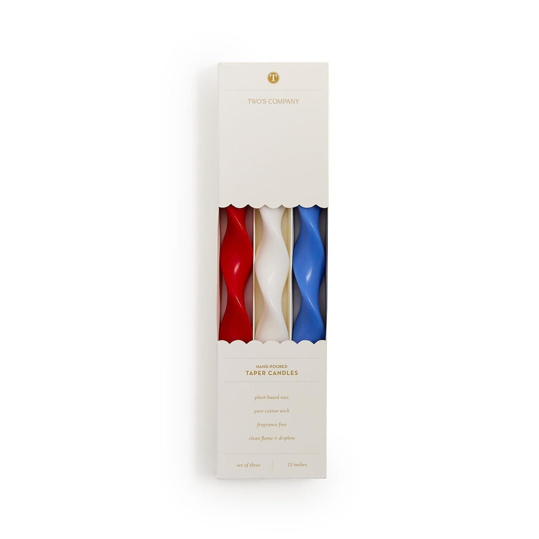 12" Twist Taper Candles - Red, White and Blue Candle Two's Company 