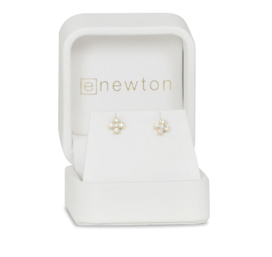 14kt Gold and Diamond Signature Cross Studs Earrings eNewton 