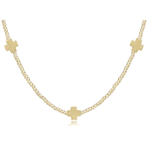 15" Choker Signature Cross Gold Pattern 2mm Bead Necklace ENewton 