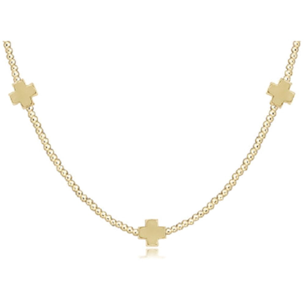 15" Choker Signature Cross Gold Pattern 2mm Bead Necklace ENewton 
