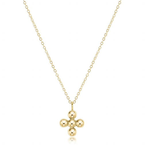 16" Classic Beaded Signature Cross Gold Charm Necklace- 4mm Bead Womens Necklace ENewton 
