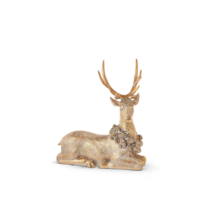 16" Gold Reindeers with Wreath Christmas Decor RAZ Sitting 