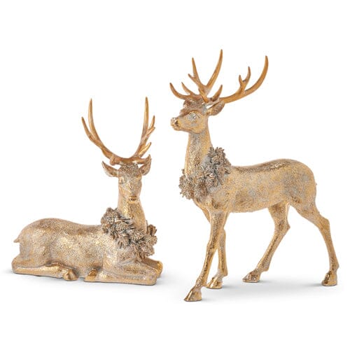 16" Gold Reindeers with Wreath - Set of 2 Christmas Decor RAZ 