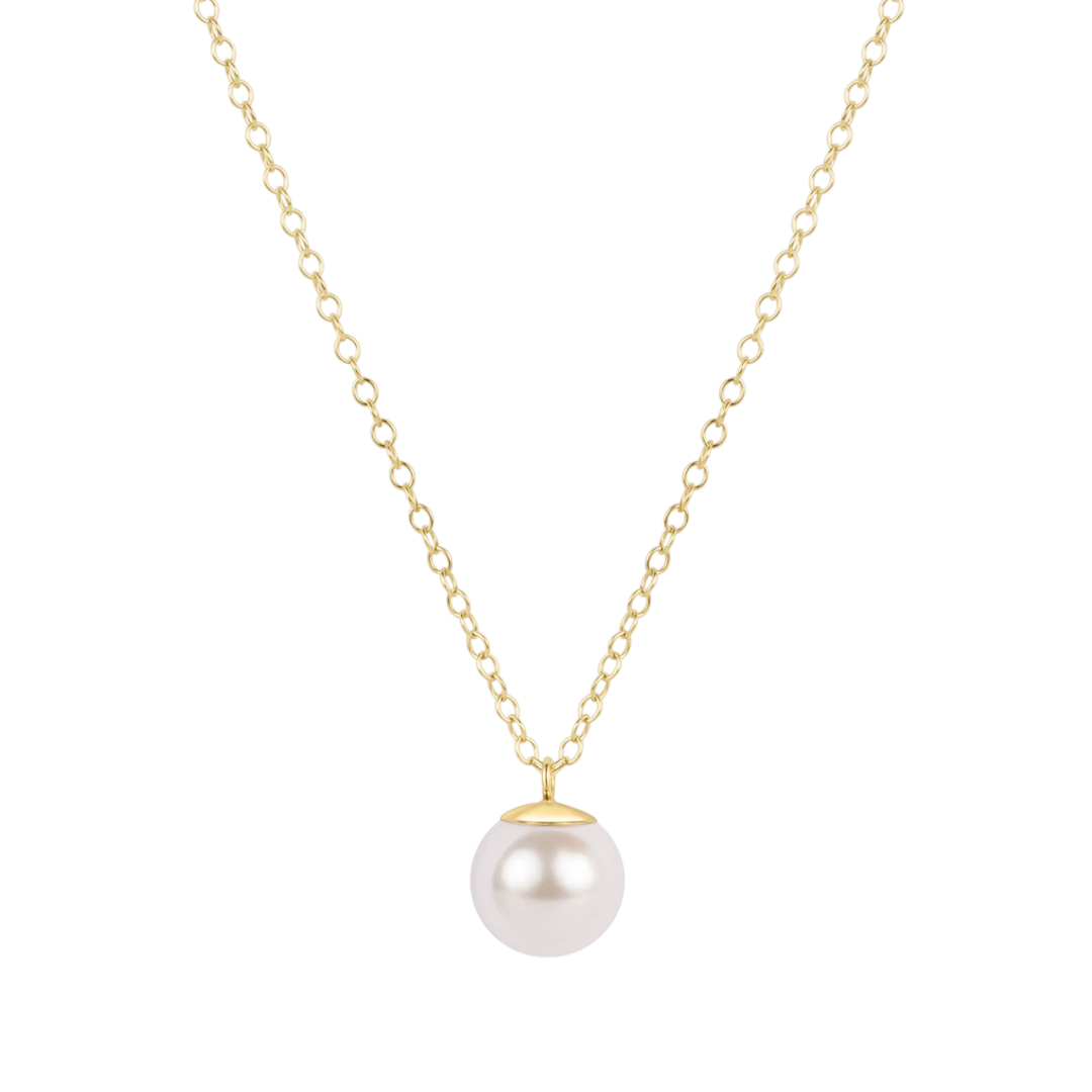 16" Necklace Gold - 8mm Pearl Charm Womens Necklace ENewton 