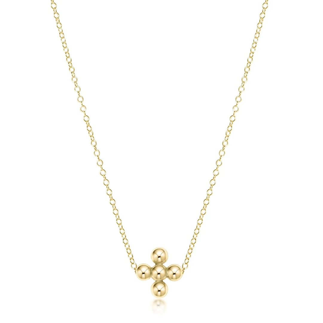 16" Necklace Gold - Classic Beaded Signature Cross Womens Necklace ENewton 3mm 