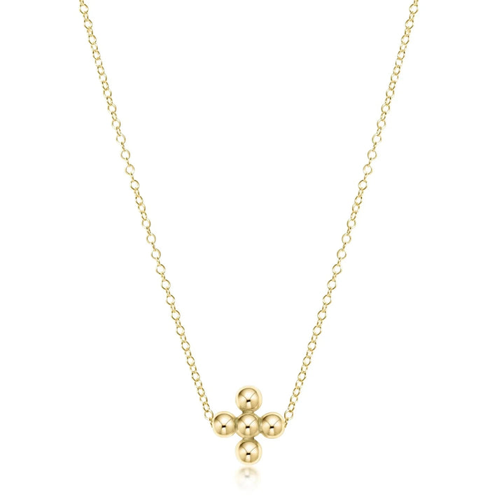 16" Necklace Gold - Classic Beaded Signature Cross Womens Necklace ENewton 3mm 