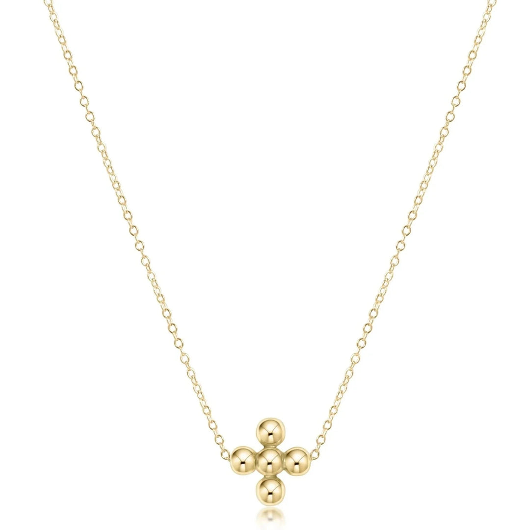 16" Necklace Gold - Classic Beaded Signature Cross Womens Necklace ENewton 4mm 