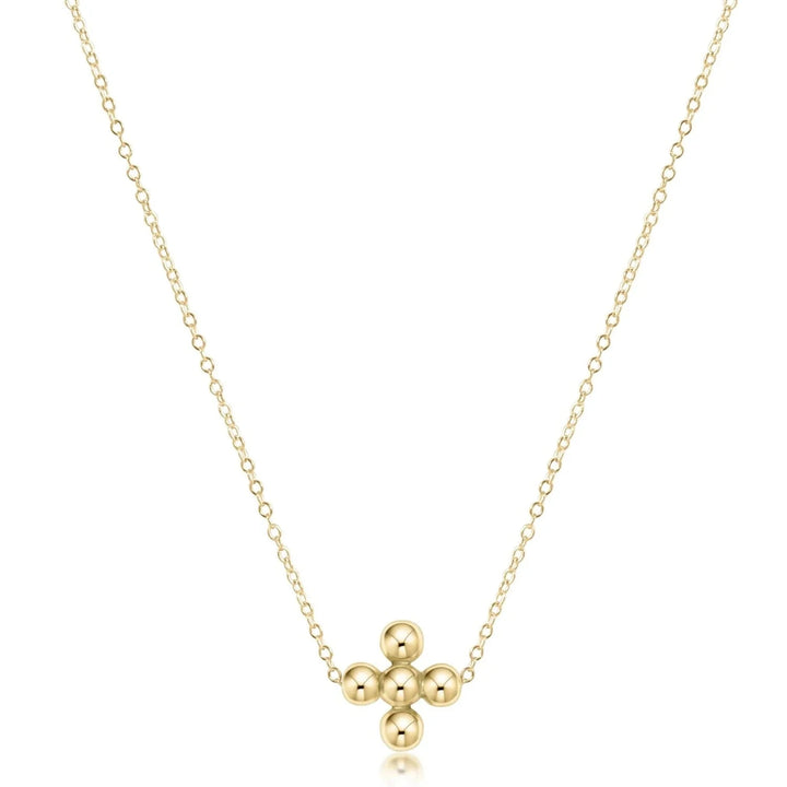 16" Necklace Gold - Classic Beaded Signature Cross Womens Necklace ENewton 4mm 