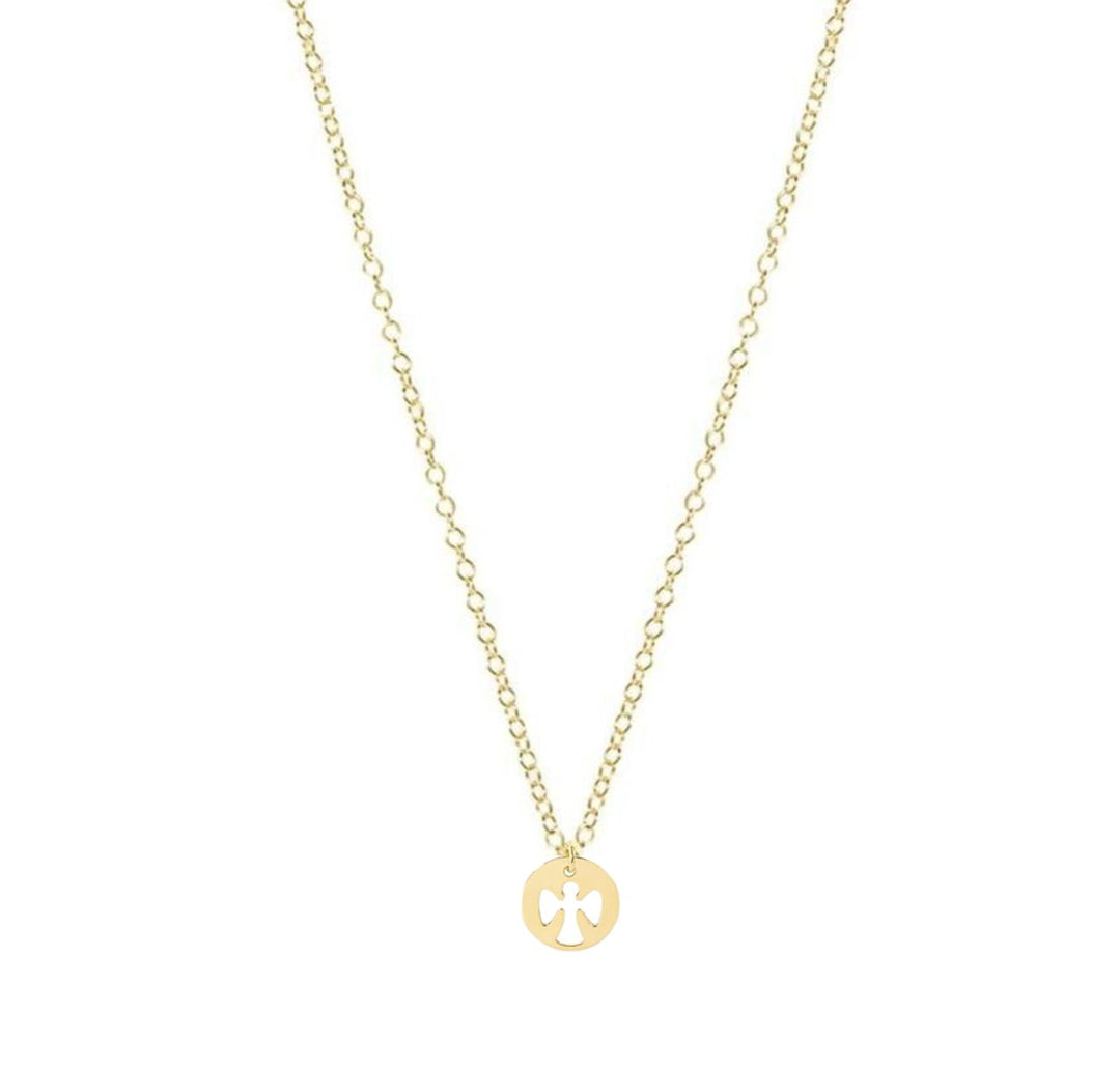 16" Necklace Gold - Guardian Angel Small Gold Disc Womens Necklace ENewton 
