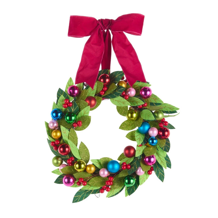 17" Felt Wreath with Ball Ornaments Wreaths & Garlands RAZ 