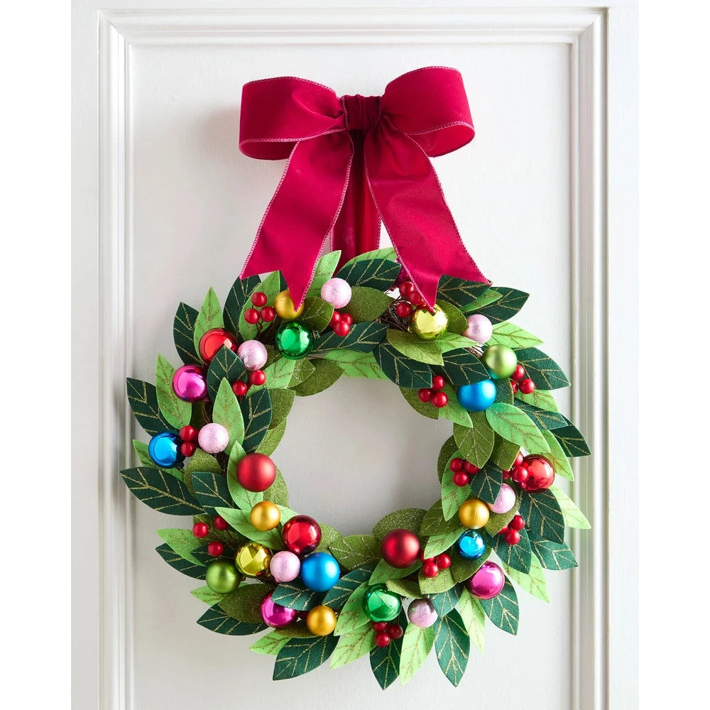 17" Felt Wreath with Ball Ornaments Wreaths & Garlands RAZ 