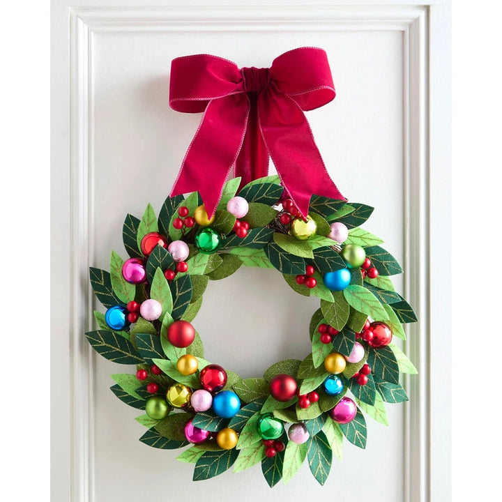 17" Felt Wreath with Ball Ornaments Wreaths & Garlands RAZ 