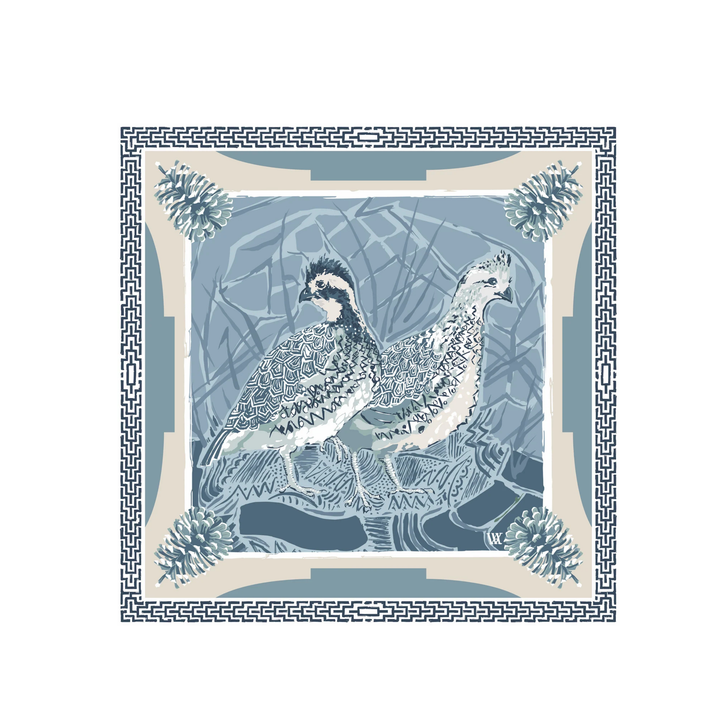 Double Sided Silk Scarves - Blue Quail Pair