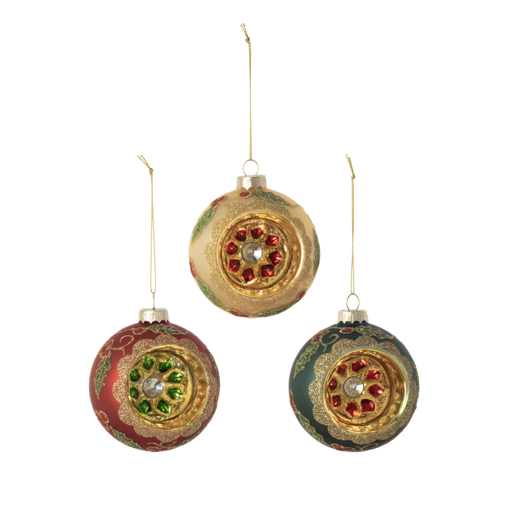 Holly Reflector Ball Ornament
