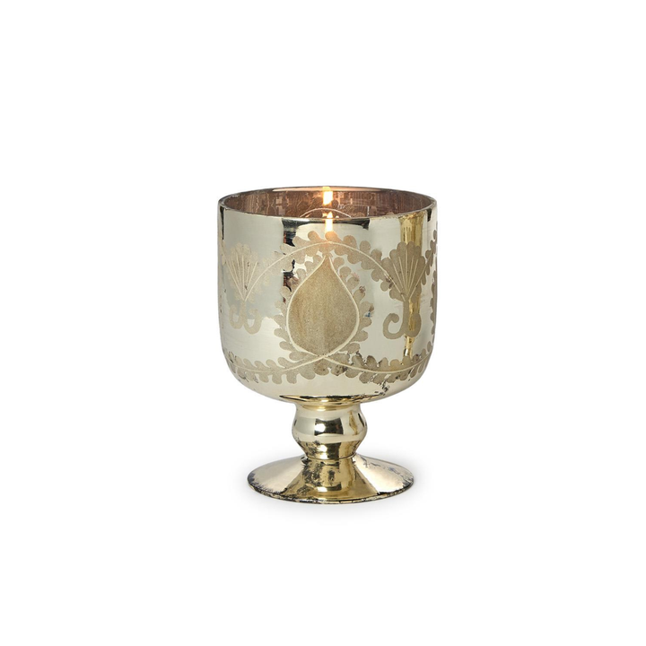 Hand-Etched Glass Antiqued Mercury Cachepot