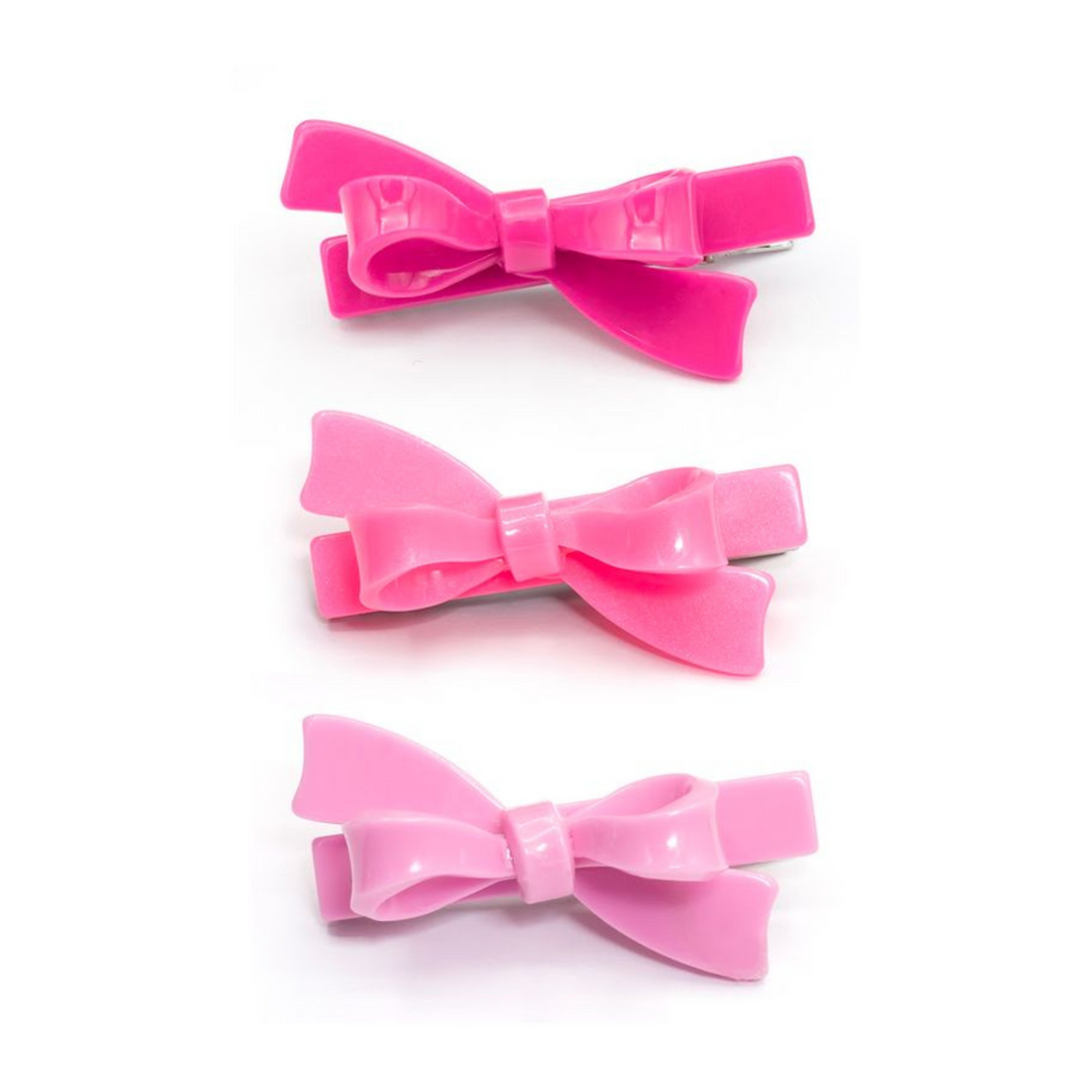 Neon Pink, Hot Pink, Petal Pink Bow Hair Clips