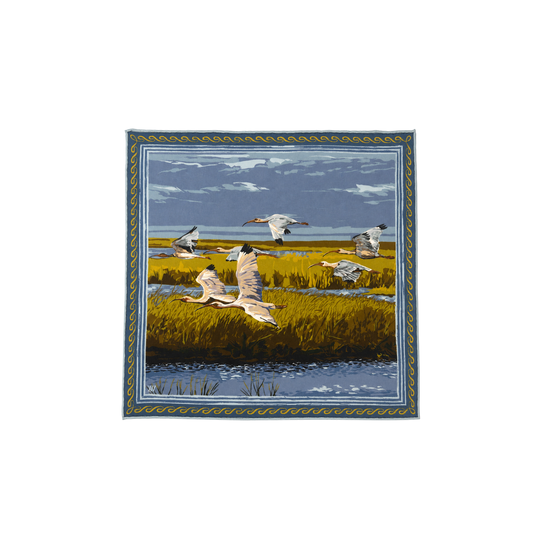 Double Sided Silk Scarves - Gold and Blue Marsh Flyer