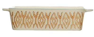 2-1/2 Cup Hand-Stamped Stoneware Bakers Bakeware Creative Co-Op Orange Aztec 