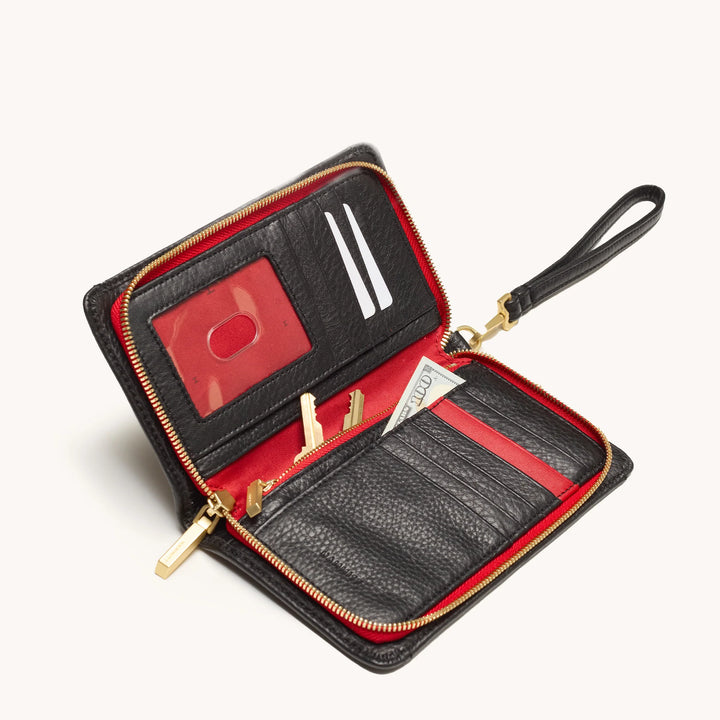 Bryant Leather Wallet - Black with Red