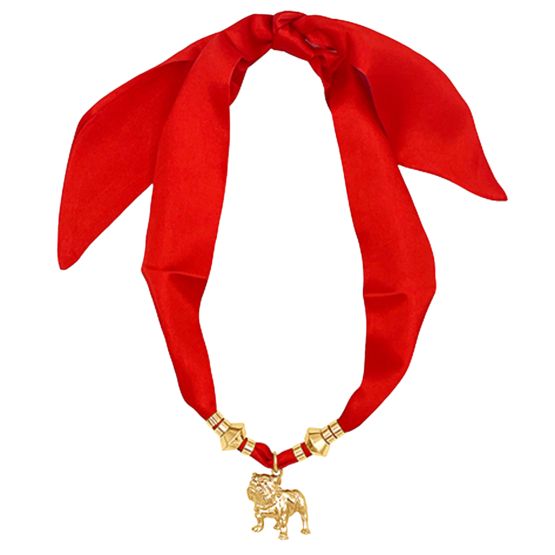 Bulldog Pendant Scarf Necklace - Red