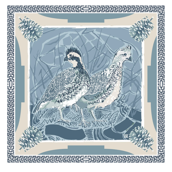 Double Sided Silk Scarves - Blue Quail Pair