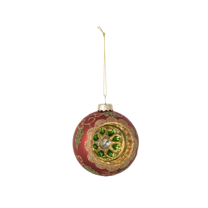 Holly Reflector Ball Ornament