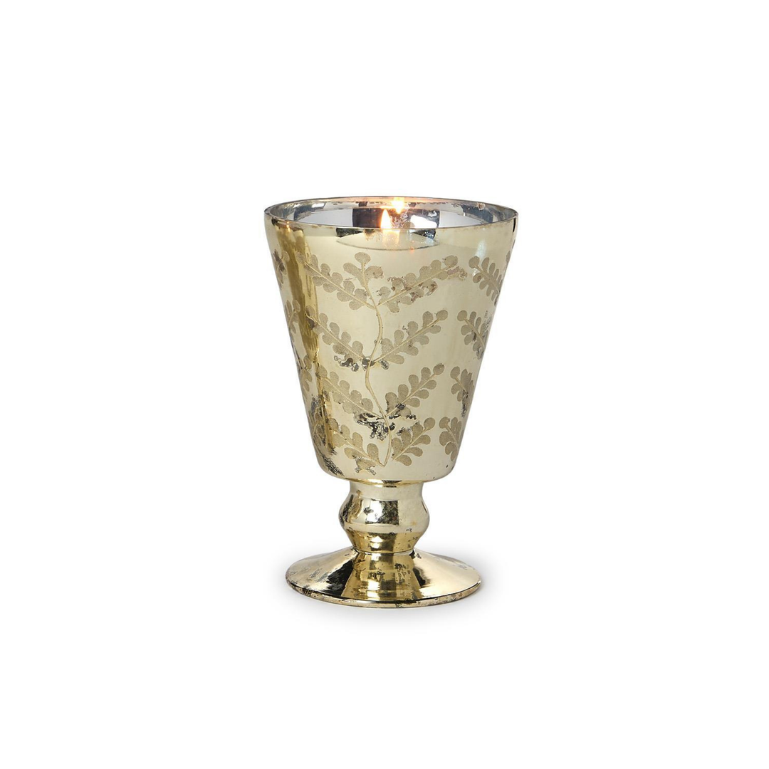 Hand-Etched Glass Antiqued Mercury Cachepot