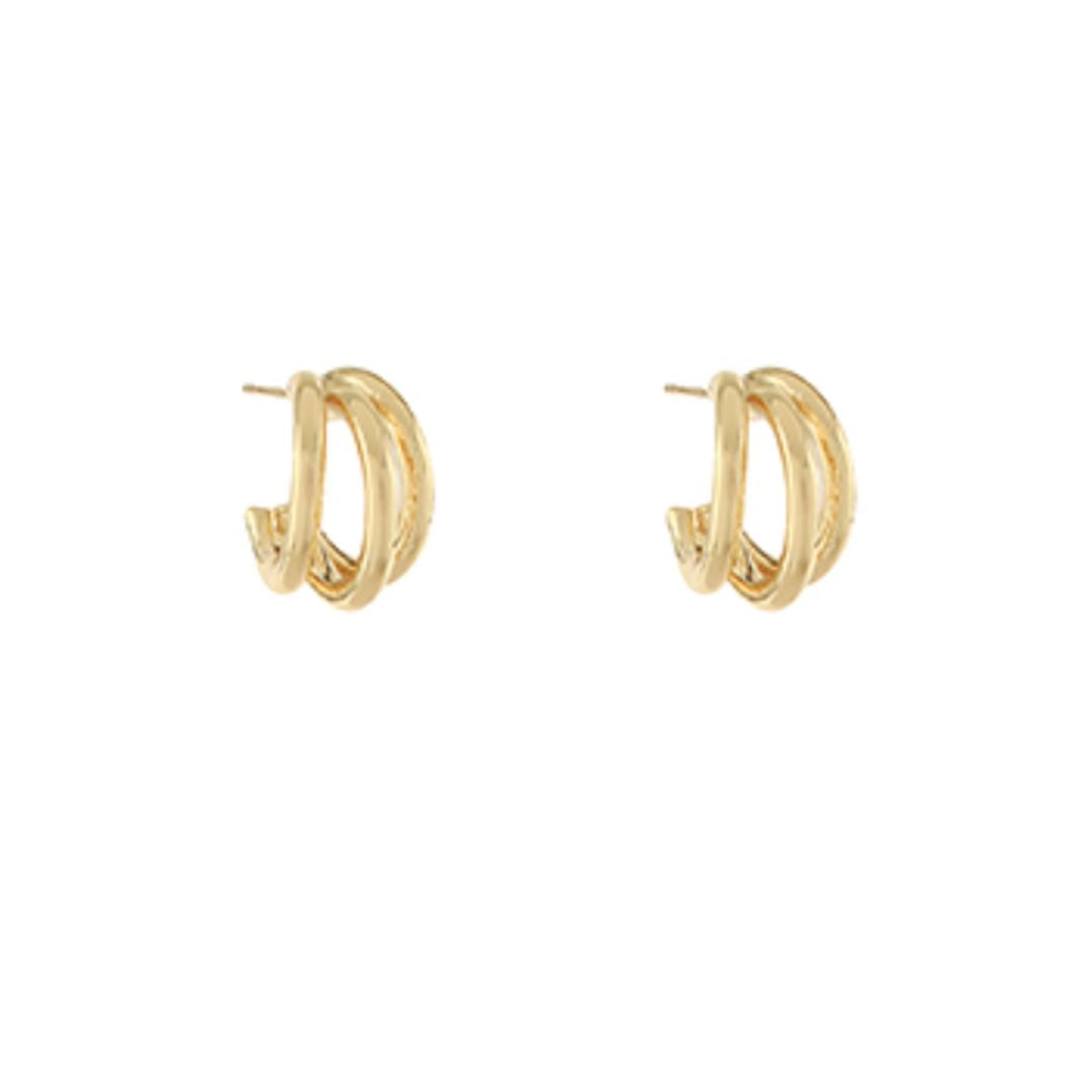 3 Layered Brass Hoops Womens Earrings Golden Stella 