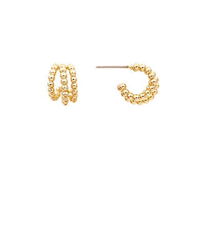 3 Line Metal Ball Chain Hoops Womens Earrings Golden Stella 