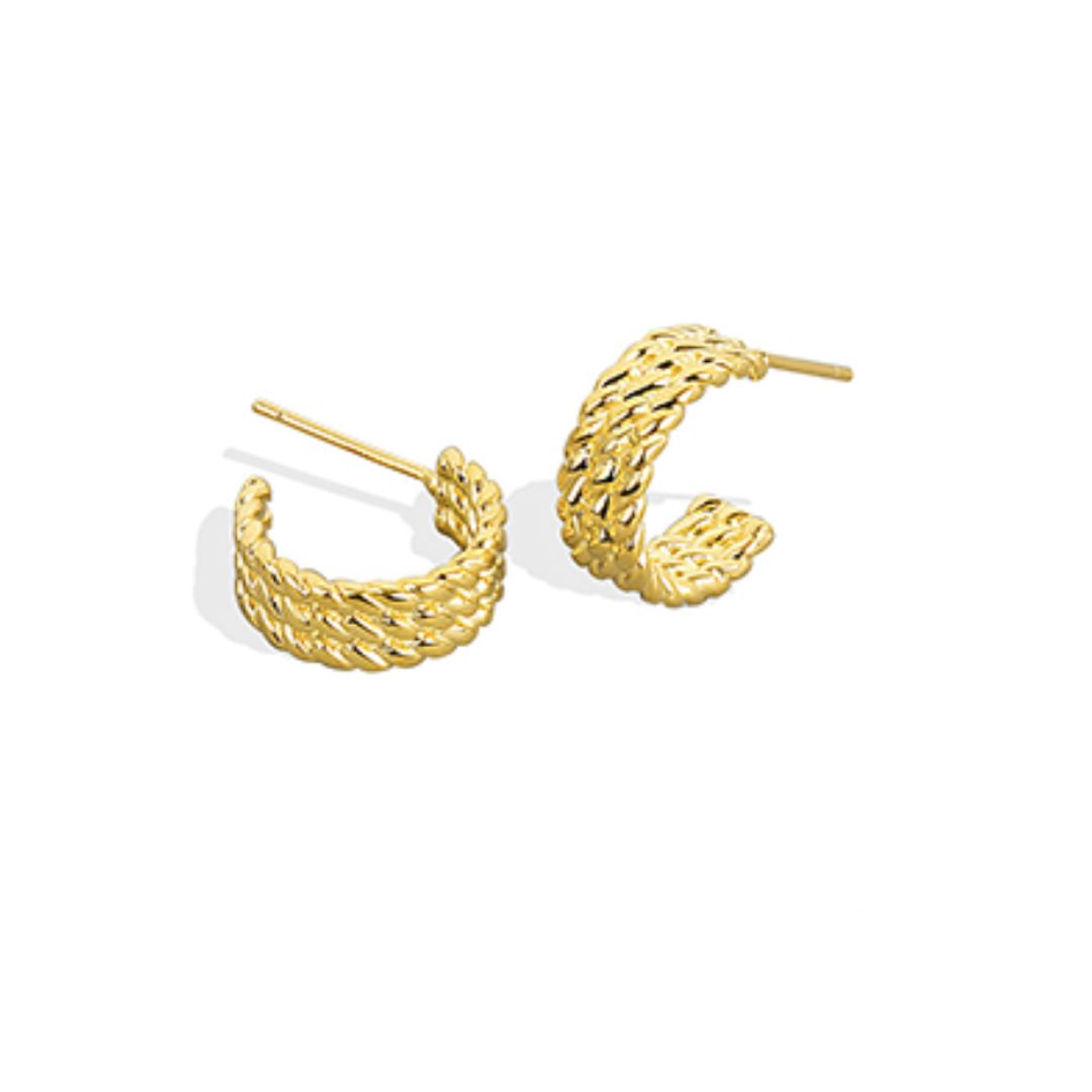 3 Row Twist Metal Hoops Womens Earrings Golden Stella 