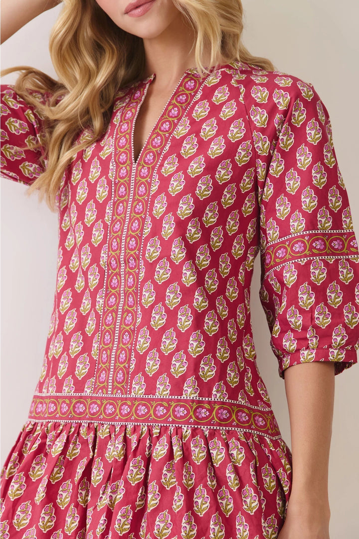 Border Print Drop Waist Mini Dress