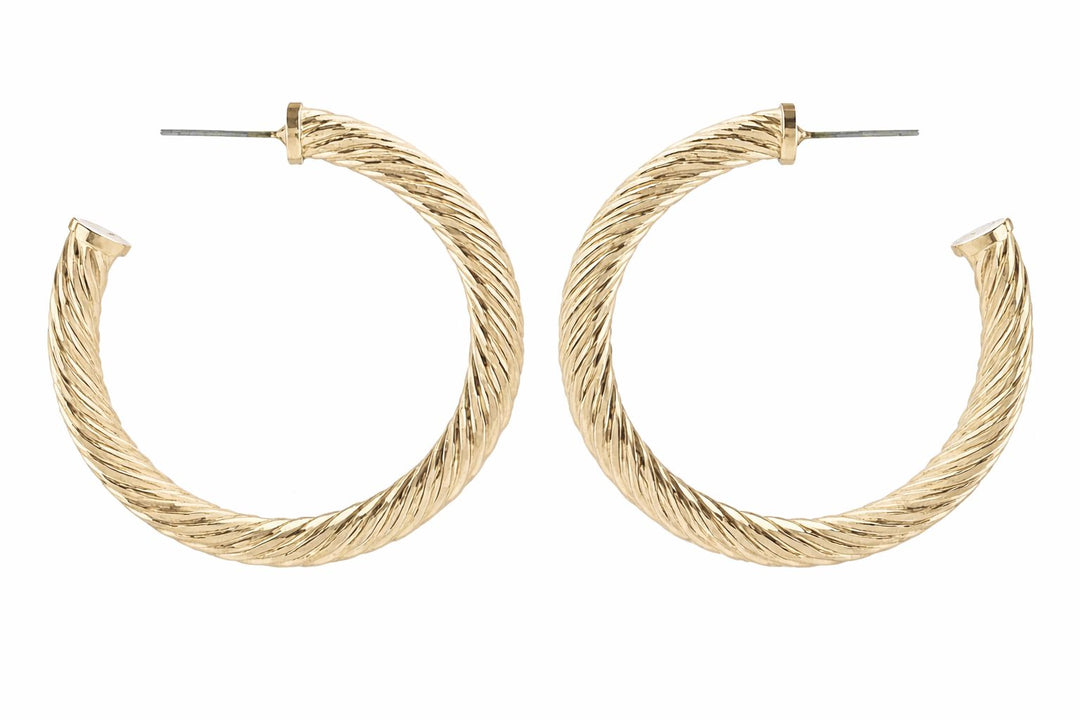 35mm Twisted Metal Hoops Womens Earrings Golden Stella 