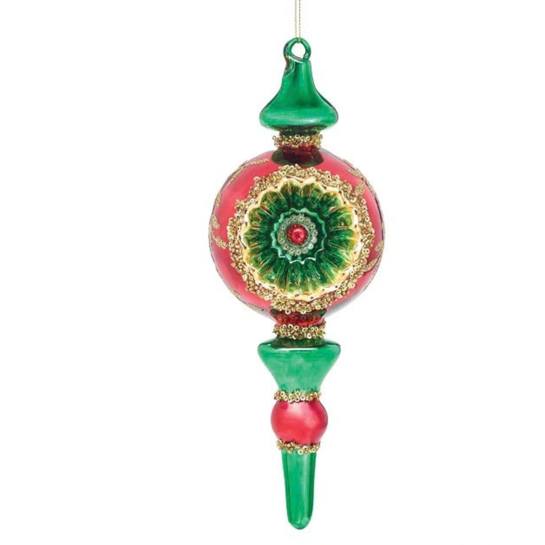 Glass Ornament Red And Green Finials