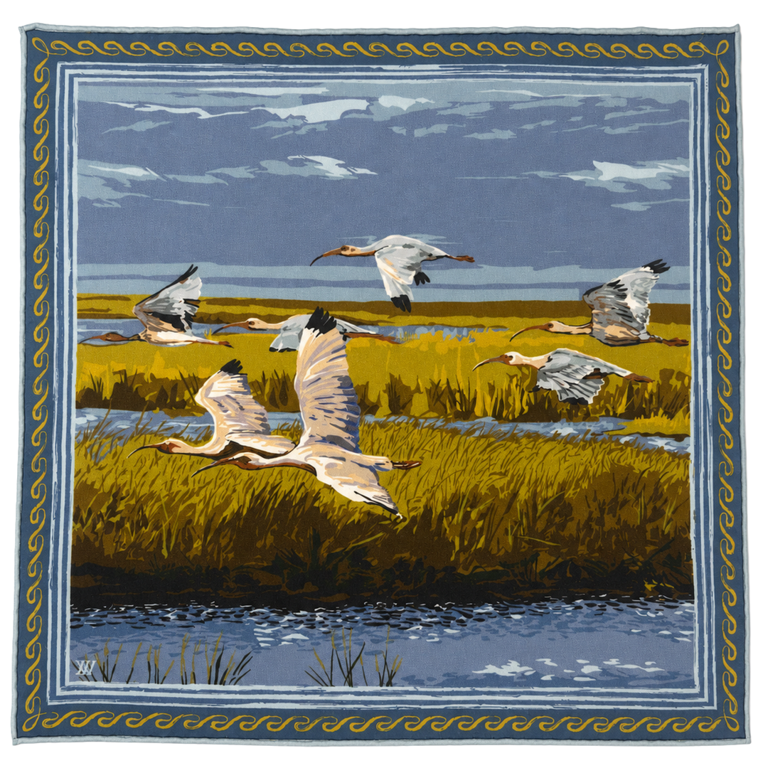 Double Sided Silk Scarves - Gold and Blue Marsh Flyer