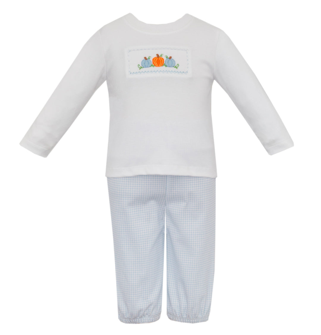 Pumpkin Smocked Micro Gingham Pants Set