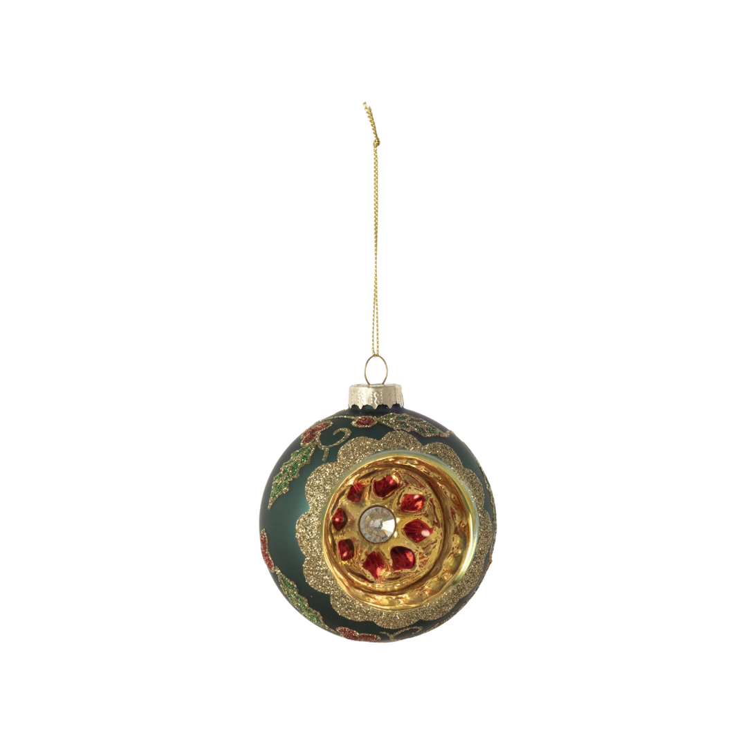 Holly Reflector Ball Ornament