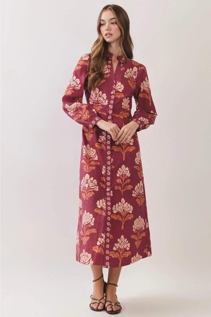 Floral Print Shirt Midi Dress