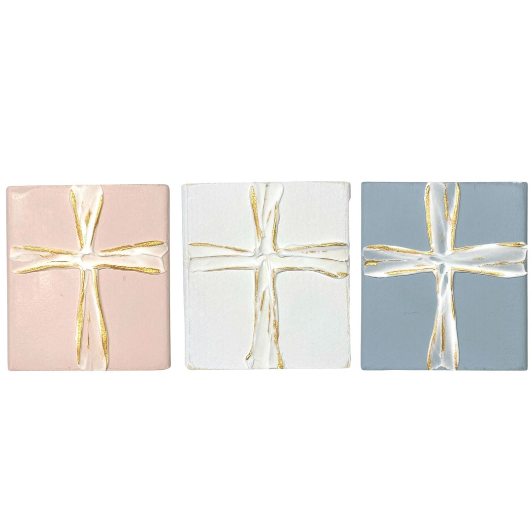 4x4 White and Gold Cross Blocks Inspirational Decor Ten Twenty Six Design 