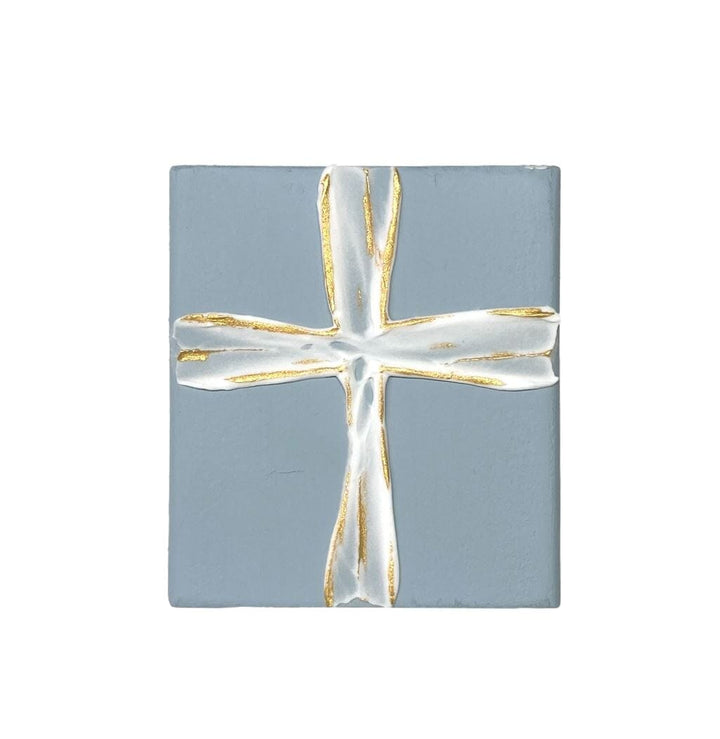 4x4 White and Gold Cross Blocks Inspirational Decor Ten Twenty Six Design Blue 